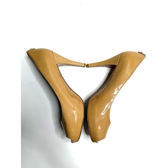 Stuart Weitzman Tan High Heels Peep-Toe Patent Leather Pumps Size 10 Womens - Picture 8 of 14